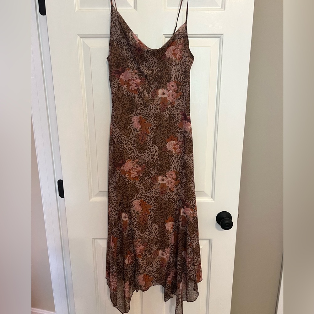 Urban Outfitters Brown Floral Slip Dress with Cowl Neck